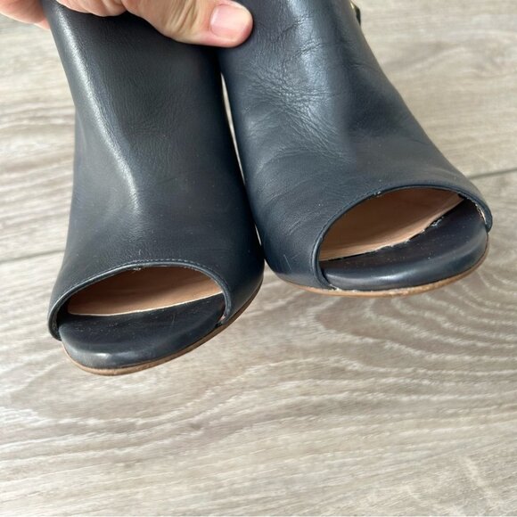 Pedro Miralles Navy Smooth Leather Open Toe Heeled Bootie Made in Spain - Picture 6 of 14